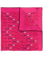 Valentino Lipstick Printed Raw Edge Scarf - Pink & Purple