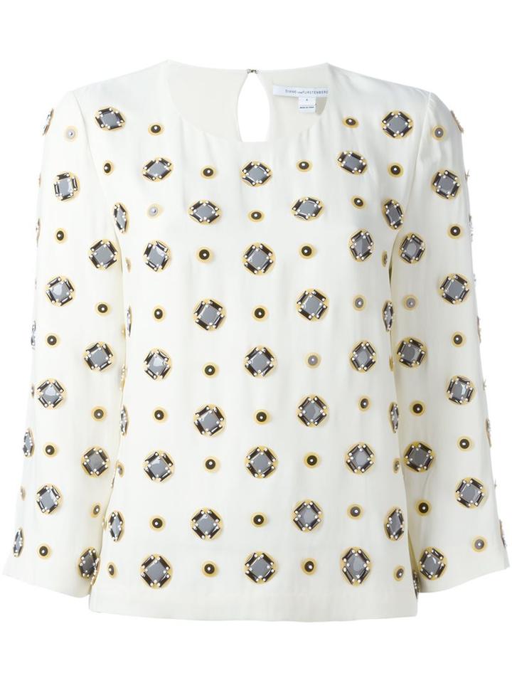 Diane Von Furstenberg Embellished Three-quarters Sleeve Blouse
