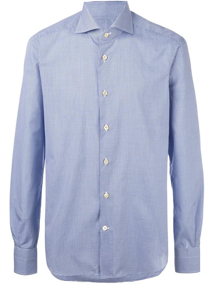 Kiton Checked Shirt, Men's, Size: 44, Blue, Cotton