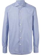 Kiton Checked Shirt, Men's, Size: 44, Blue, Cotton