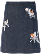 Maison Labiche Fish Embroidered Patch Mini Skirt - Blue