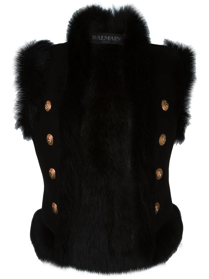Balmain Reversible Shearling Gilet, Women's, Size: 36, Black, Lamb Fur/lamb Skin/lama Fur