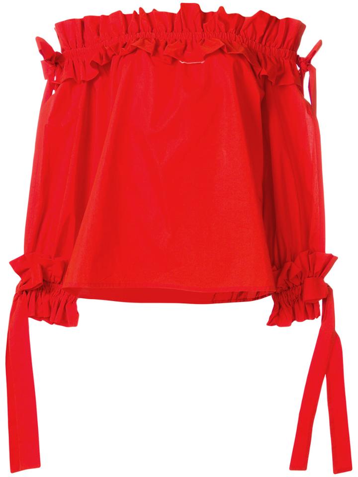 Sara Roka Ruched Bardot Top - Red