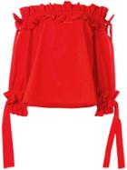 Sara Roka Ruched Bardot Top - Red
