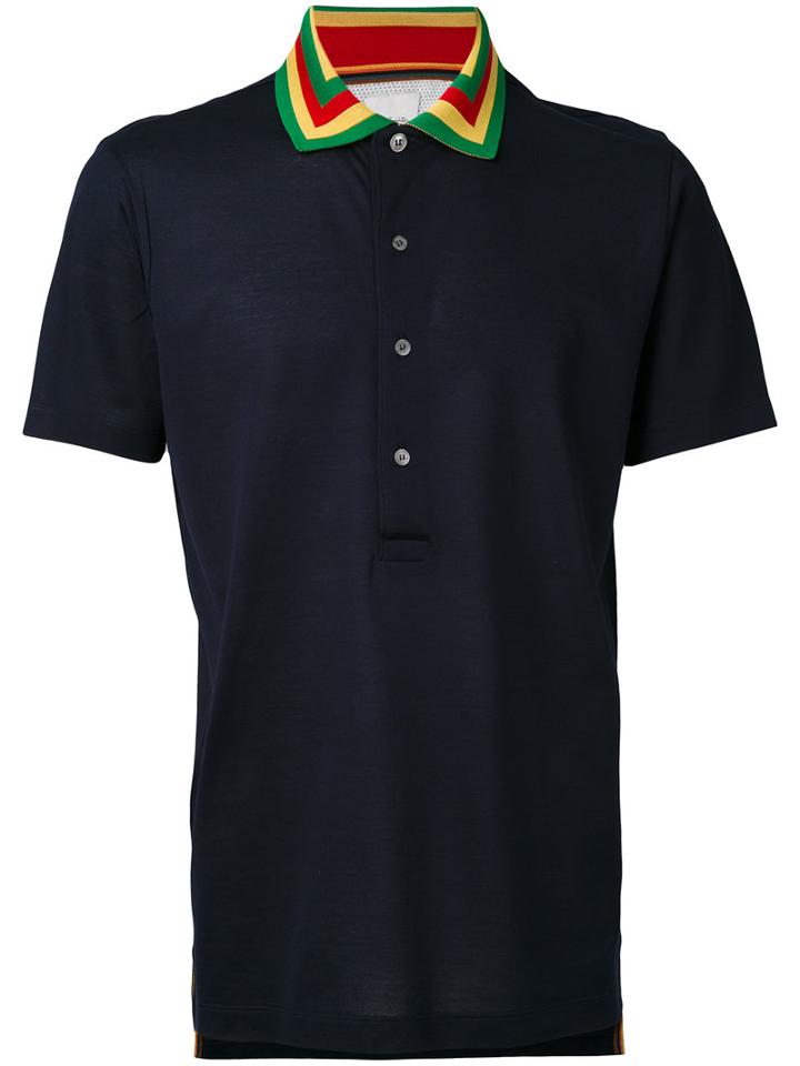 Paul Smith - Stripe Collar Piquet Polo Shirt - Men - Cotton - L, Blue, Cotton