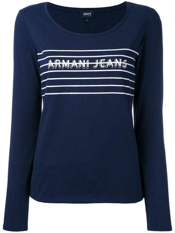 Armani Jeans - Printed Knitted Top - Women - Cotton/spandex/elastane - 40, Blue, Cotton/spandex/elastane
