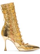 Liudmila Gold Drury Lane 100 Snakeskin Lace Up Boots - Metallic