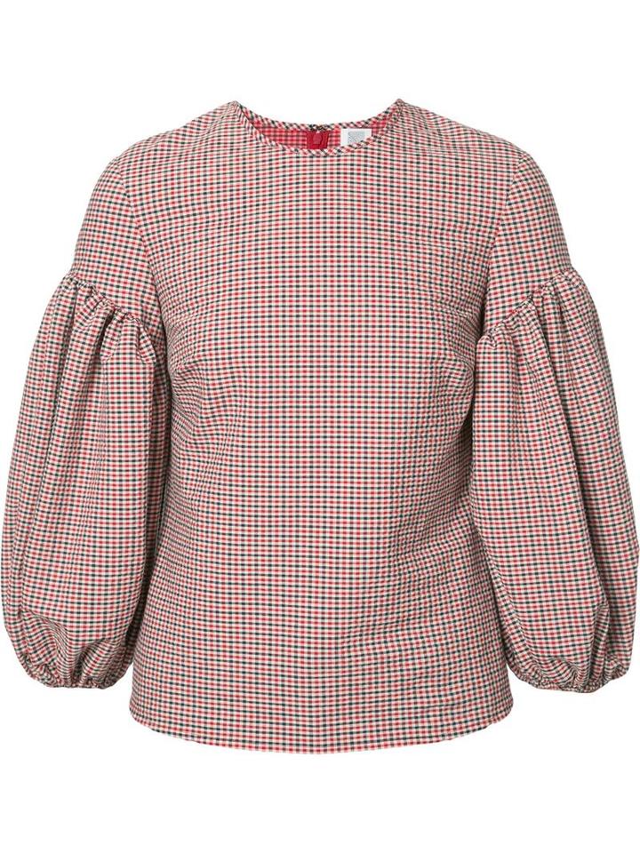 Rosie Assoulin Puff Sleeve Checked Blouse, Women's, Size: Xs, Red, Cotton/spandex/elastane