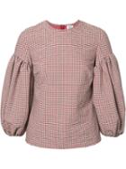 Rosie Assoulin Puff Sleeve Checked Blouse, Women's, Size: Xs, Red, Cotton/spandex/elastane