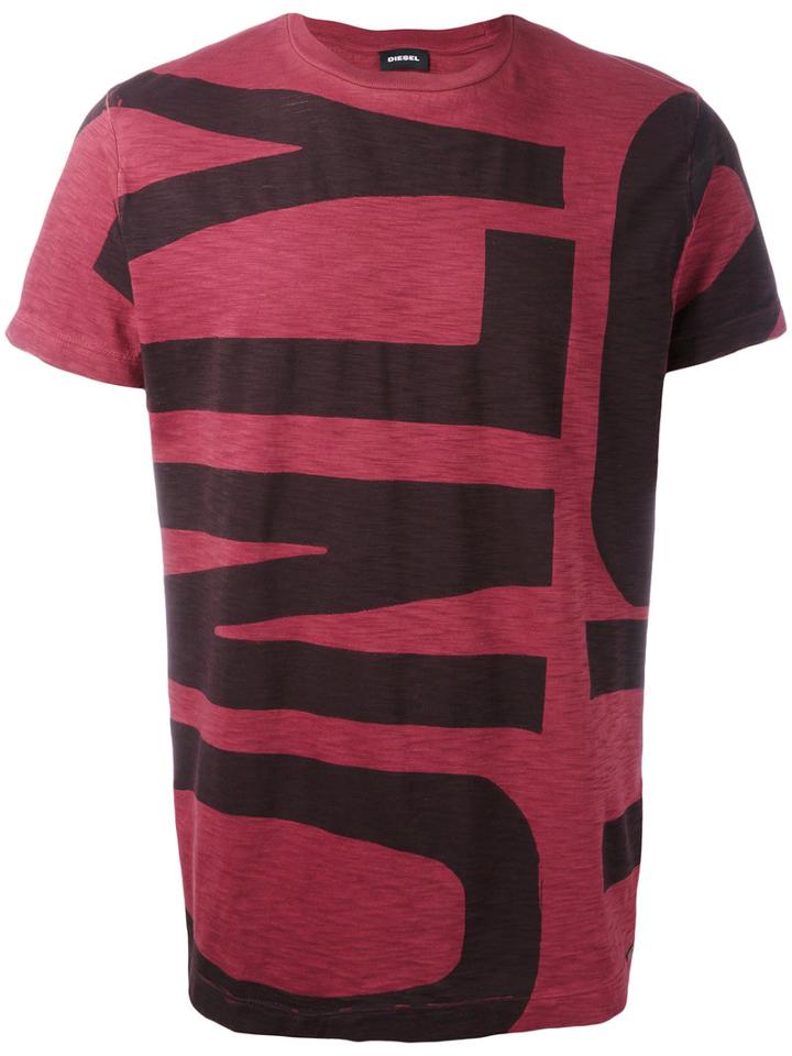 Diesel Printed Slogan T-shirt, Men's, Size: Xxl, Red, Cotton
