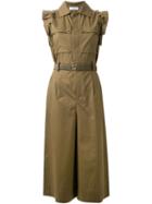 Muveil Ruffled Sleeve Cropped Jumpsuit, Women's, Size: 38, Green, Cotton
