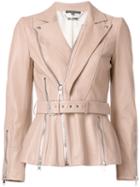 Alexander Mcqueen - Zip Up Leather Jacket - Women - Silk/lamb Skin - 40, Pink/purple, Silk/lamb Skin