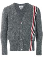 Thom Browne Rwb Intarsia Stripe Tweed Cardigan - Grey
