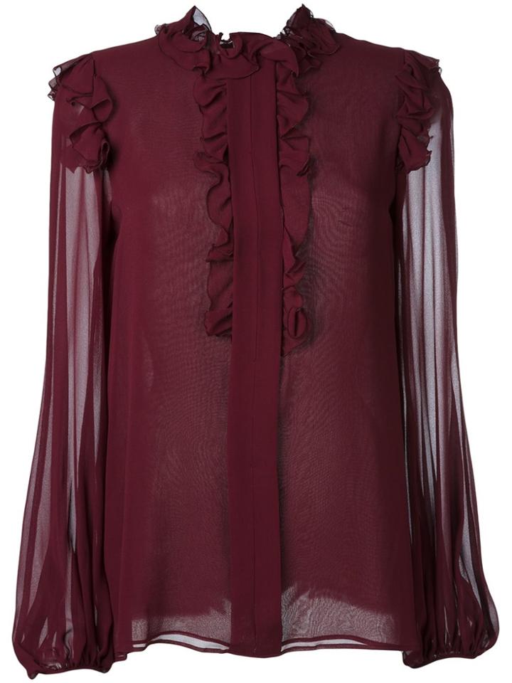 Giambattista Valli Ruffled Longsleeved Blouse - Pink & Purple