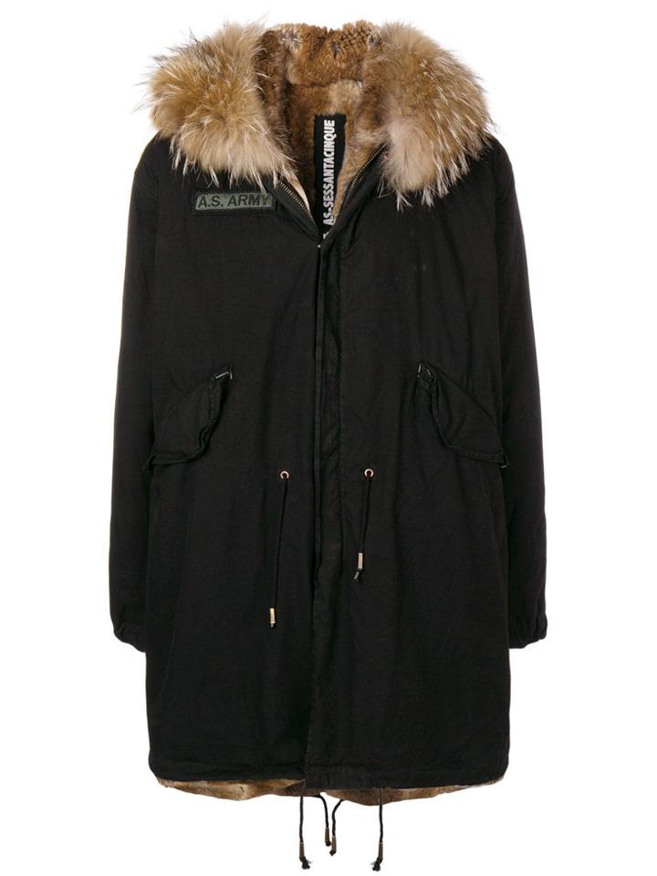 As65 Fur Hood Parka Coat - Black