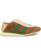 Gucci Suede Sneakers With Web - Brown