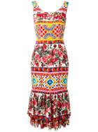 Dolce & Gabbana Mambo Print Peplum Dress, Women's, Size: 46, Silk/spandex/elastane