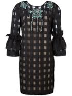Marco Bologna Grid Puff Sleeve Dress, Women's, Size: 46, Black, Polyester