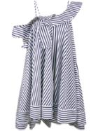 Msgm - Stripe Asymmetric Dress - Women - Cotton - 40, Blue, Cotton