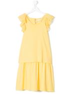 Chloé Kids Teen Scalloped Ruffle Trim Midi Dress - Yellow & Orange
