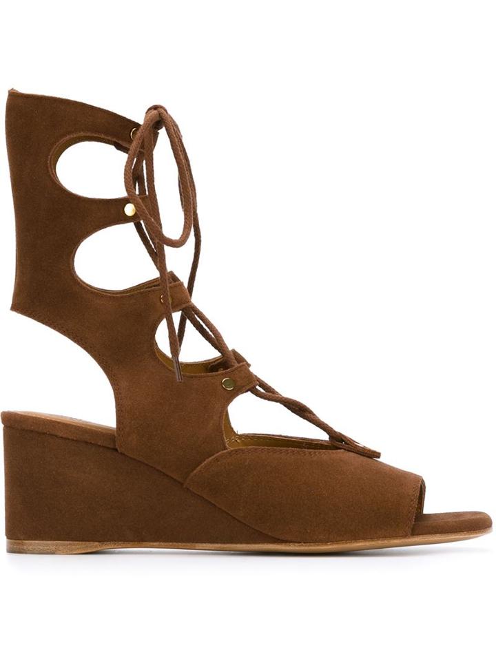 Chloé Foster Wedge Sandals, Women's, Size: 36.5, Brown, Suede/leather