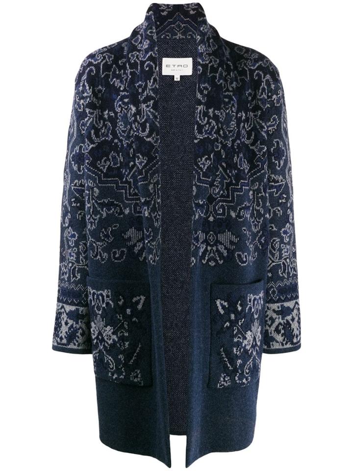 Etro Jacquard Knit Coat - Blue