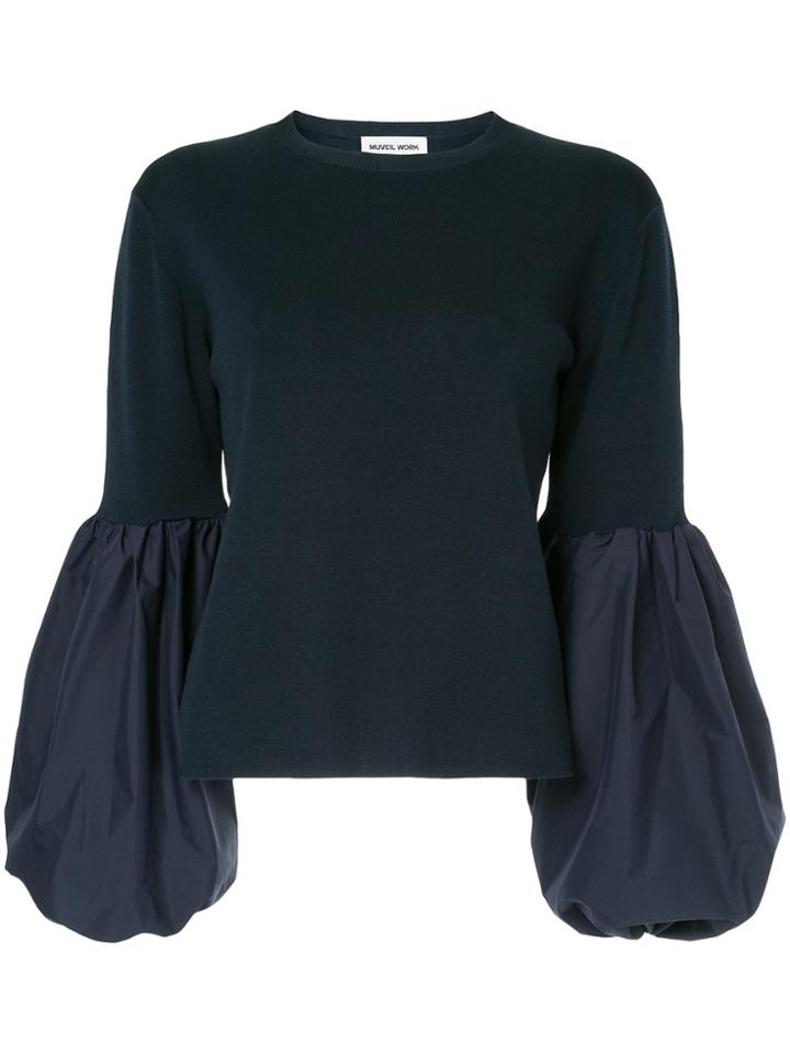 Muveil Blouson Sleeves Sweater - Blue