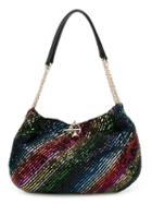 Sonia Rykiel Sequined Striped Shoulder Bag, Women's, Black, Satin Ribbon