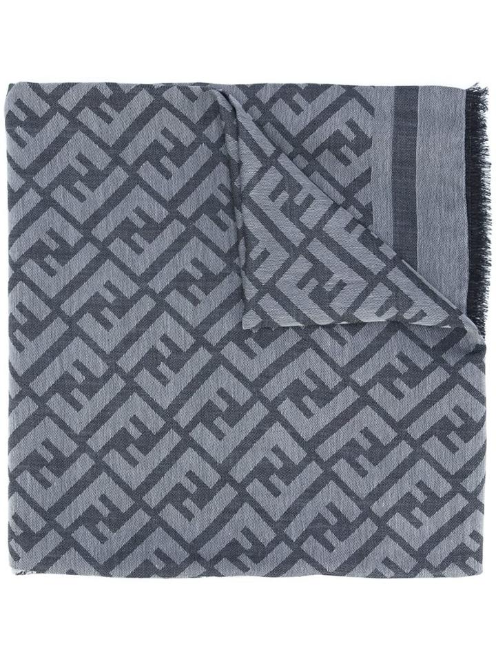 Fendi Ff Logo Scarf, Men's, Grey, Silk/cotton/wool