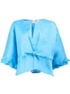 Maison Rabih Kayrouz Drawstring Cropped Blouse, Size: 38, Blue, Silk/polyester