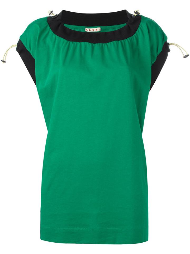 Marni Drawstring Short Sleeve Top, Women's, Size: 42, Green, Cotton/polyester/spandex/elastane