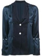 Thom Browne Reconstructed Jacket Blouse In Navy Silk Charmeuse - Blue