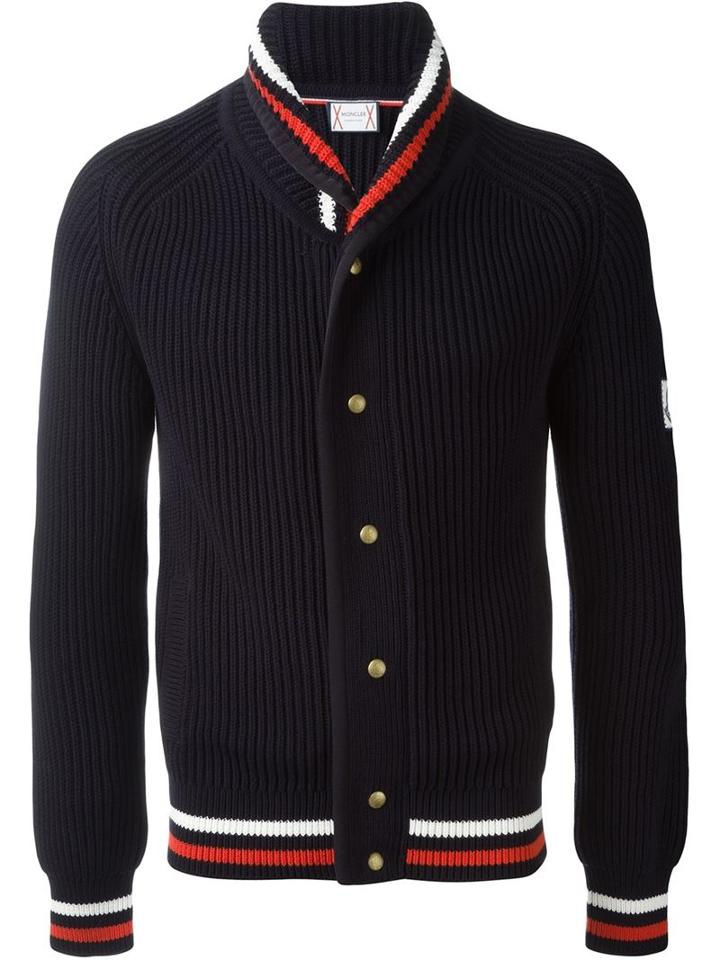 Moncler Gamme Bleu Contrast Stripe Trim Ribbed Button Down Cardigan