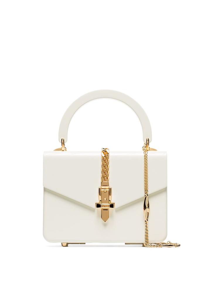 Gucci White Sylvie Mini Plexi Tote