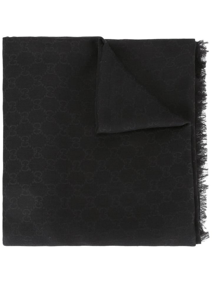 Gucci Gg Jacquard Shawl, Women's, Black, Cashmere/cotton/modal