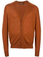 Loro Piana V-neck Cardigan, Men's, Size: 54, Yellow/orange, Silk/cashmere/goat Skin