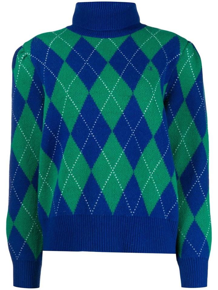 Pushbutton Diamond Pattern Jumper - Blue
