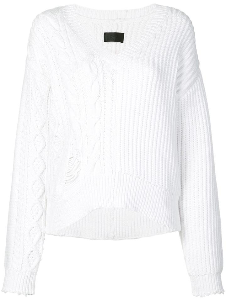 Rta Distressed V-neck Jumper - White