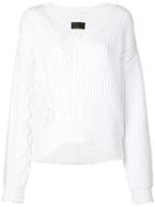 Rta Distressed V-neck Jumper - White