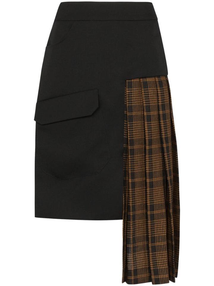 Delada Check Panelled Asymmetric Skirt - Black