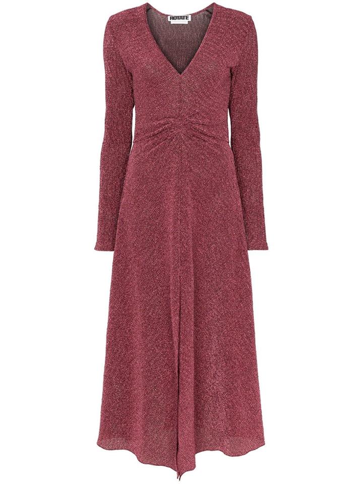 Rotate Gathered Waist Lurex Midi Dress - Pink