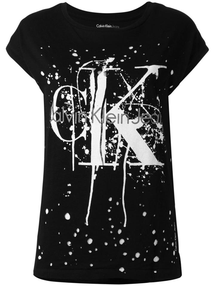 Calvin Klein Jeans - Splattered Logo Print T-shirt - Women - Cotton - Xs, Black, Cotton