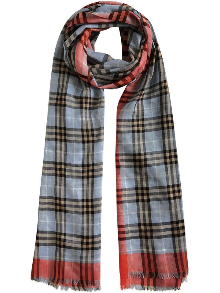 Burberry Check Wool Silk Scarf - Blue