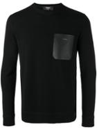 Fendi Leather Pocket Sweater, Men's, Size: 50, Black, Virgin Wool/leather