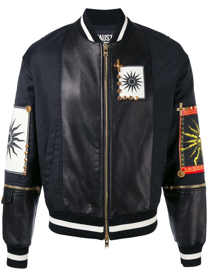 Fausto Puglisi - Patch Embroidered Bomber Jacket - Men - Silk/lamb Skin/polyamide/acetate - 48, Black, Silk/lamb Skin/polyamide/acetate