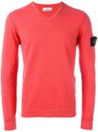 Stone Island V-neck Jumper, Men's, Size: Xl, Red, Cotton/polyamide