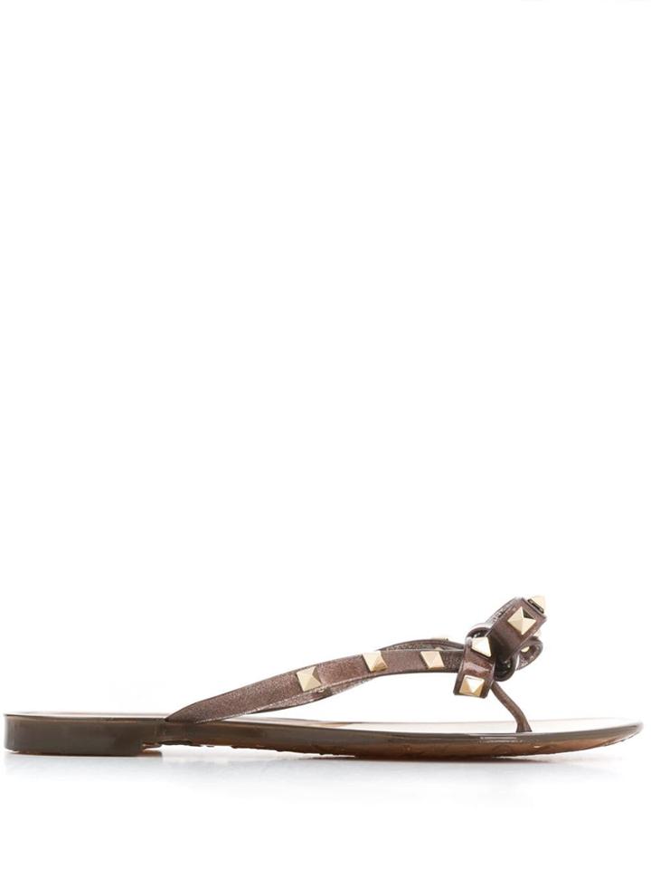 Valentino Valentino Garavani Rockstud Glittered Flip Flops - Brown