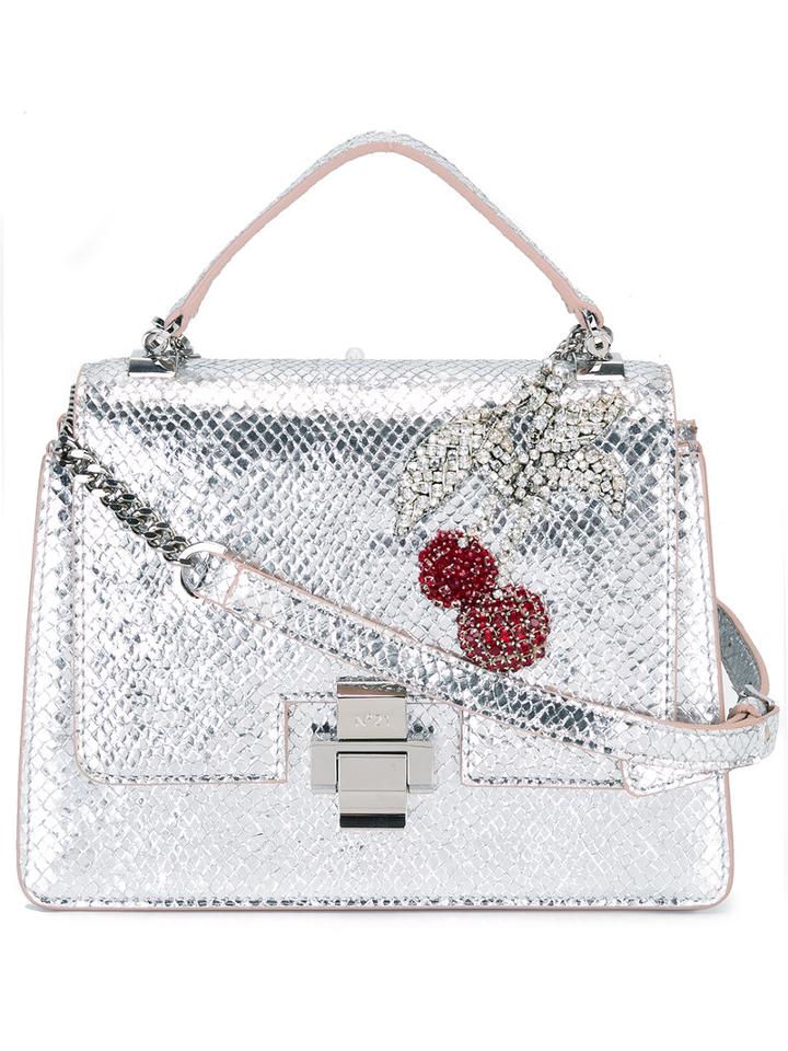 No21 Metallic Cherry Brooch Bag, Women's, Grey, Leather/glass