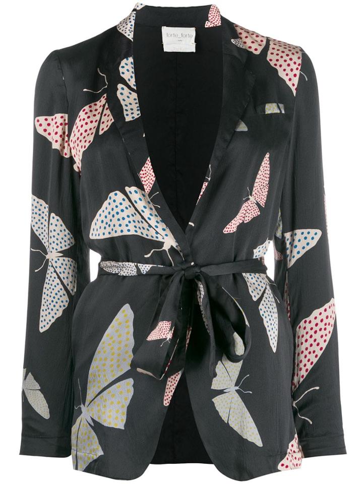 Forte Forte Satin Butterfly Print Jacket - Black