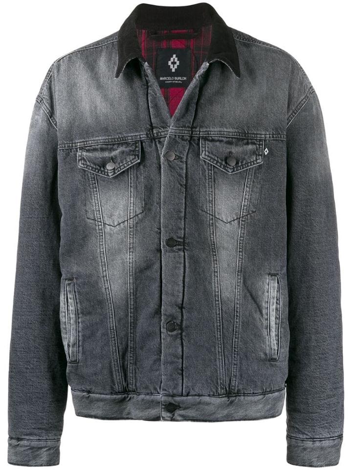 Marcelo Burlon County Of Milan Worn-effect Denim Jacket - Grey